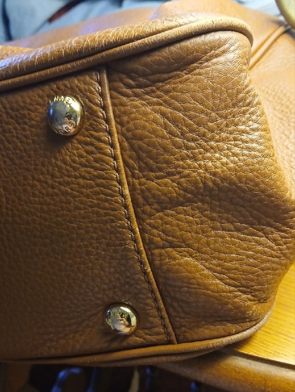 Michael Kors Cognac Leather Tote with Gold MK Charm - Picture 4 of 7